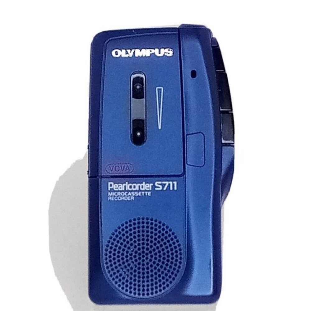 Vintage Olympus Pearlcorder S711 Microcassette Recorder Blue Tested Working Euc